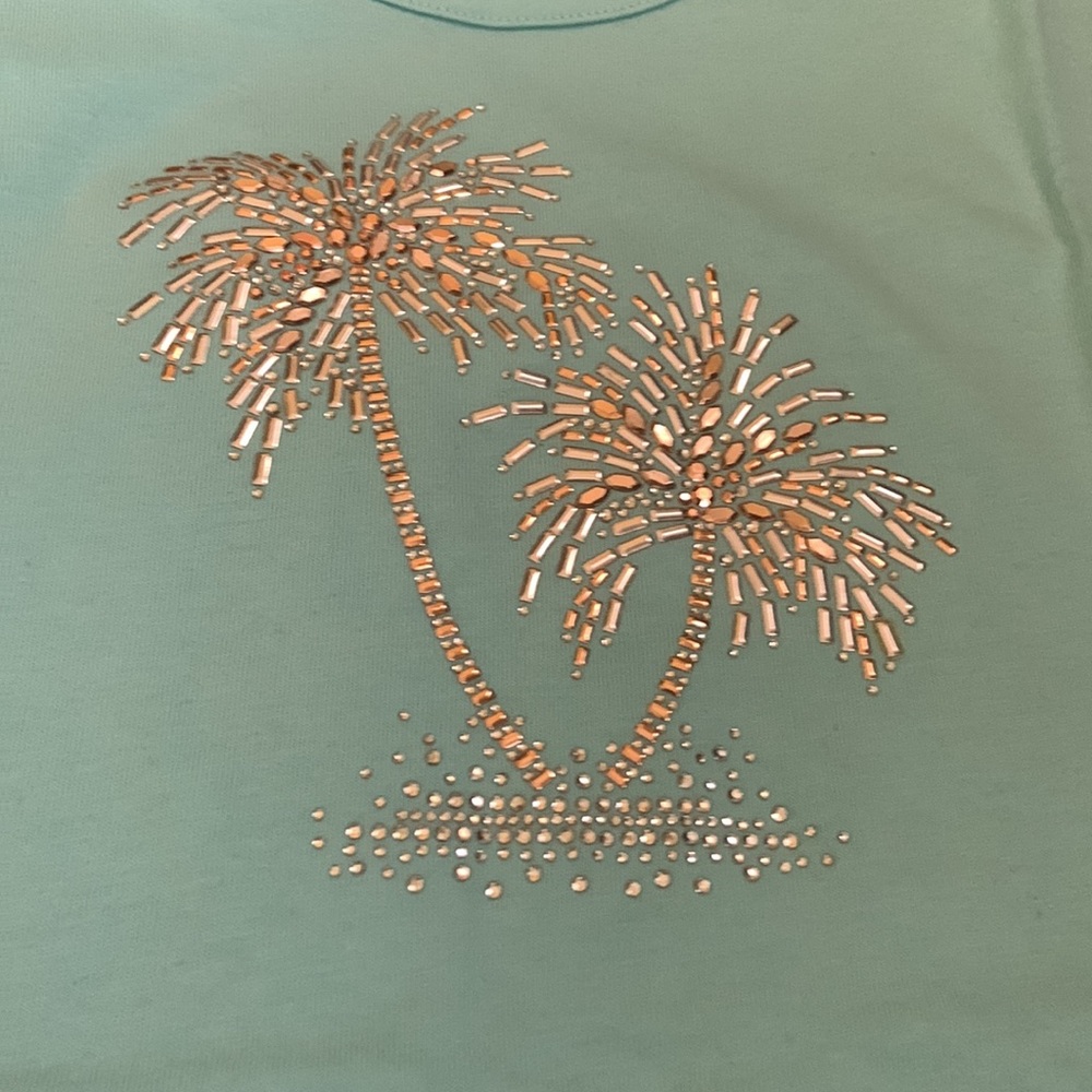 Coral Bay Turquoise Silver Beaded Palm Tree T-Shirt